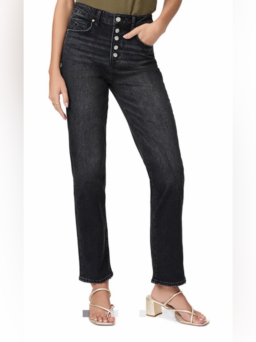 PAIGE Stella Washed Black High Rise Straight Jean